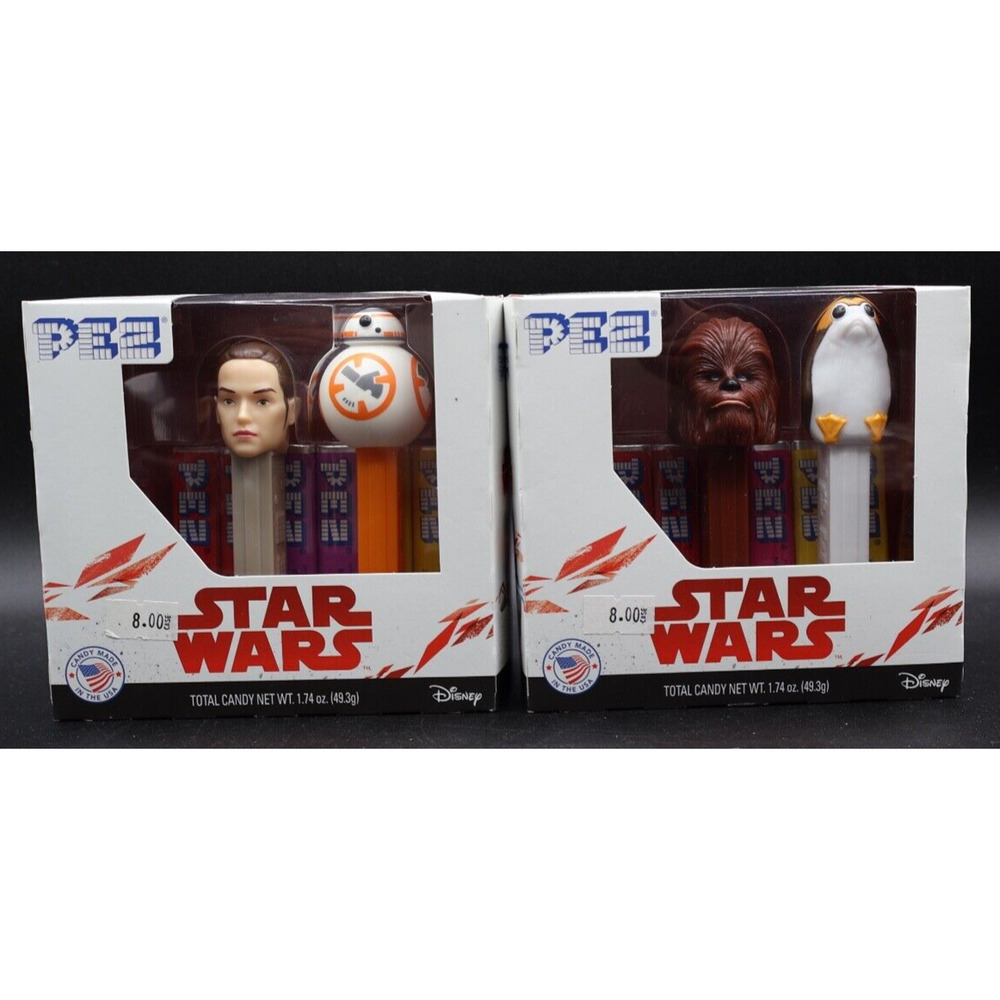Star Wars Pez Dispenser Chewbacca, Porg, BB-8, Rey Star Lot of 2 (2017)